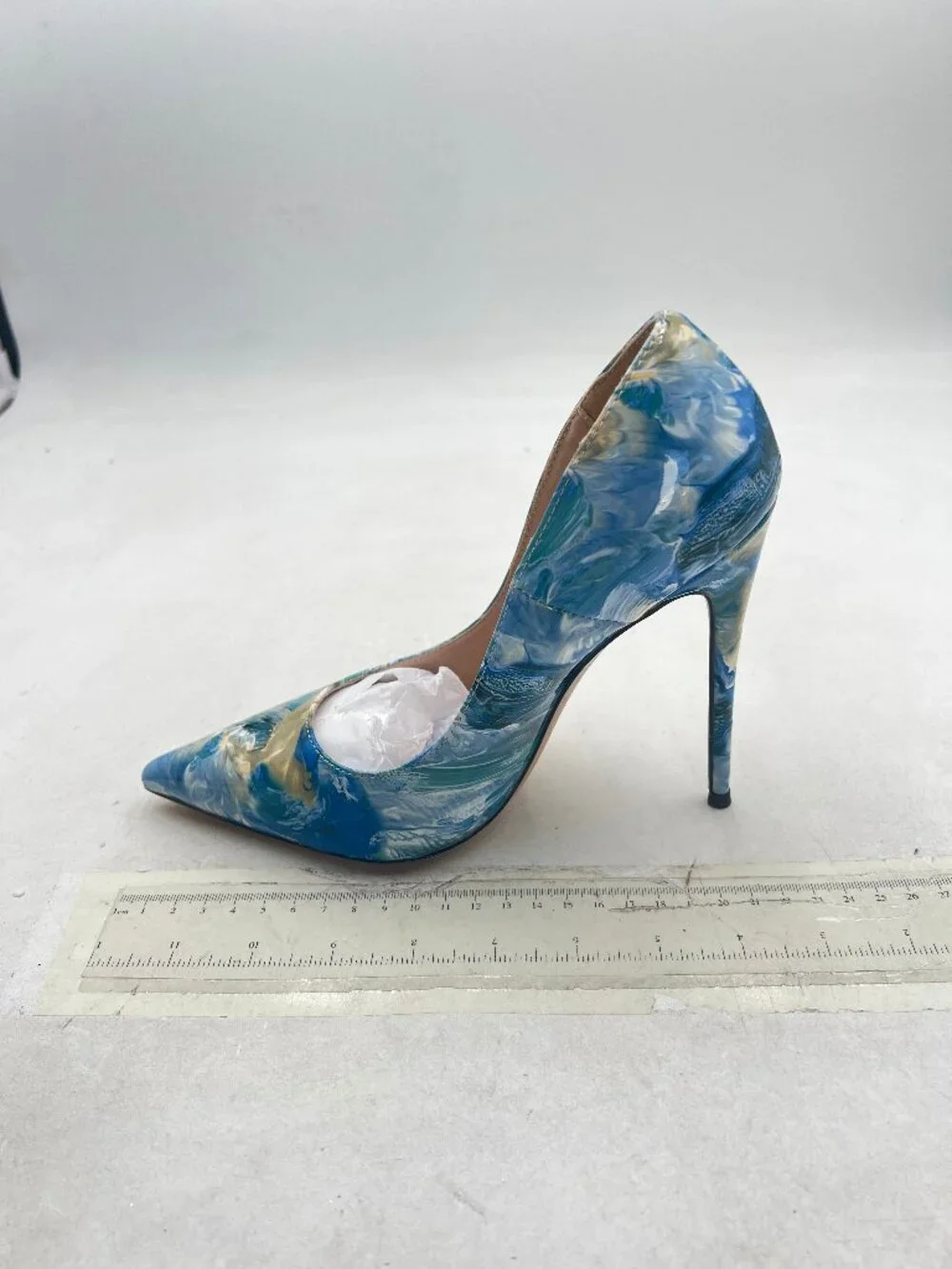 FSJ Blue Multi High Heel Pump Pointy Toe Evening Party Dress Print Shoes